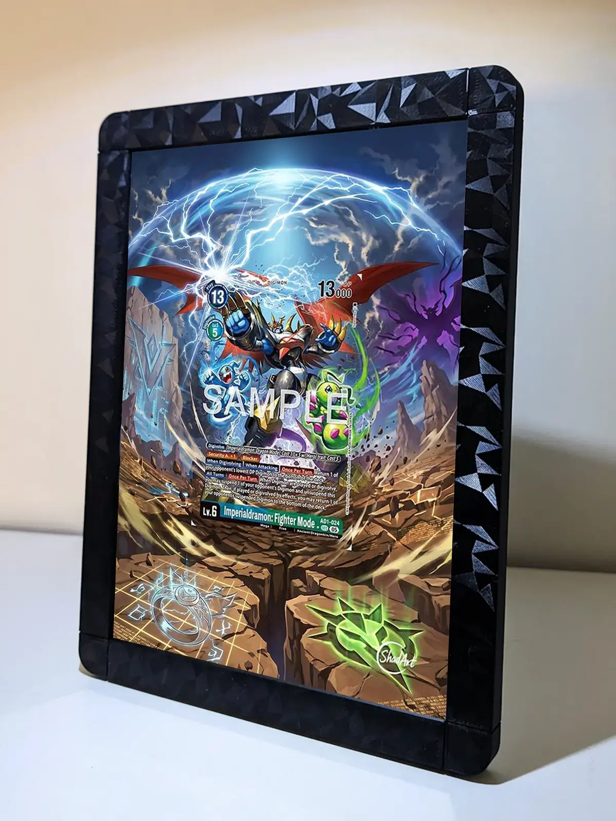 Esempio di display fisico ShadArtCustom per carta Digimon.